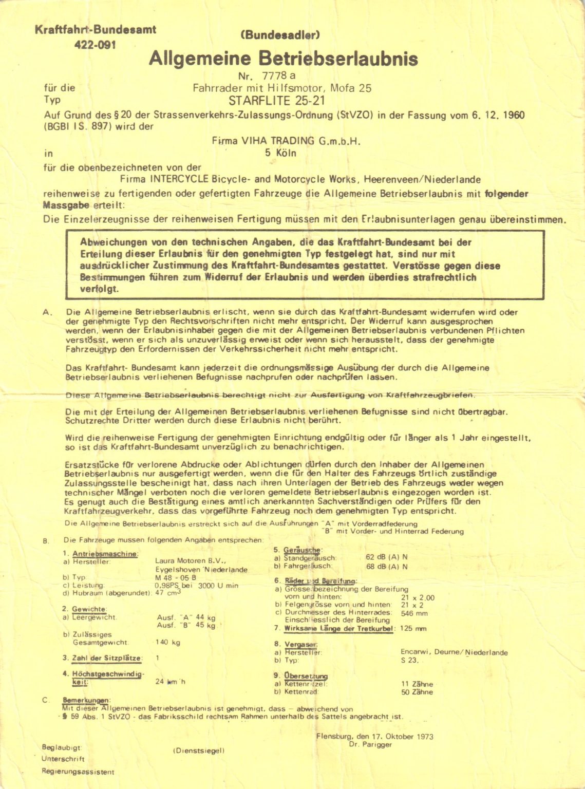 Wodurch Erlischt Die Betriebserlaubnis Eines Mofas Starflite 25 Betriebserlaubnis Nr. 7778a - Starflite Mofa und